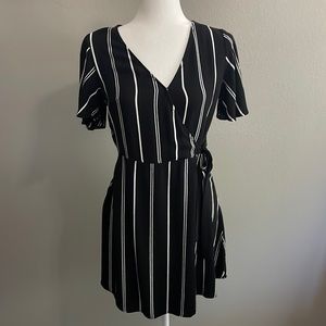 Black & White Striped Wrap Dress - Classic Women's Dress